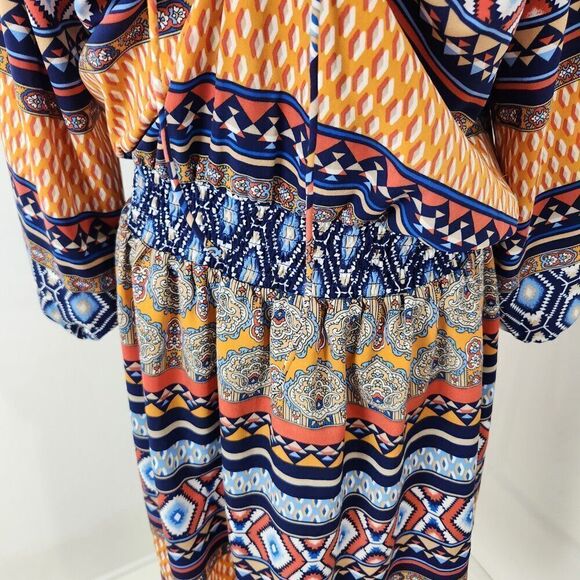Betsey Johnson Dress Womens 12 Peasant Smocked Waist Boho Aztec Southwestern - Picture 4 of 16